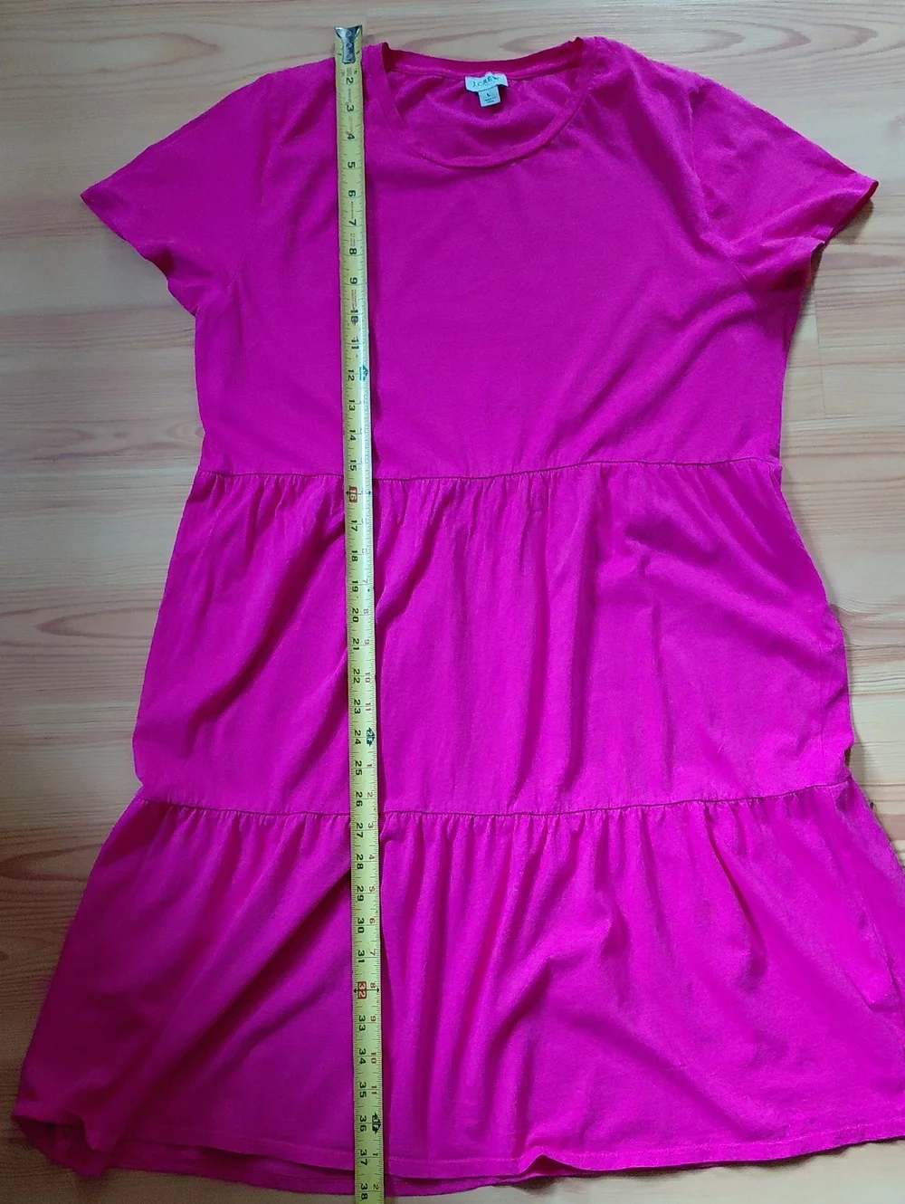 J Crew 100% Cotton Tiered Short-Sleeve Dress - Hot Pink